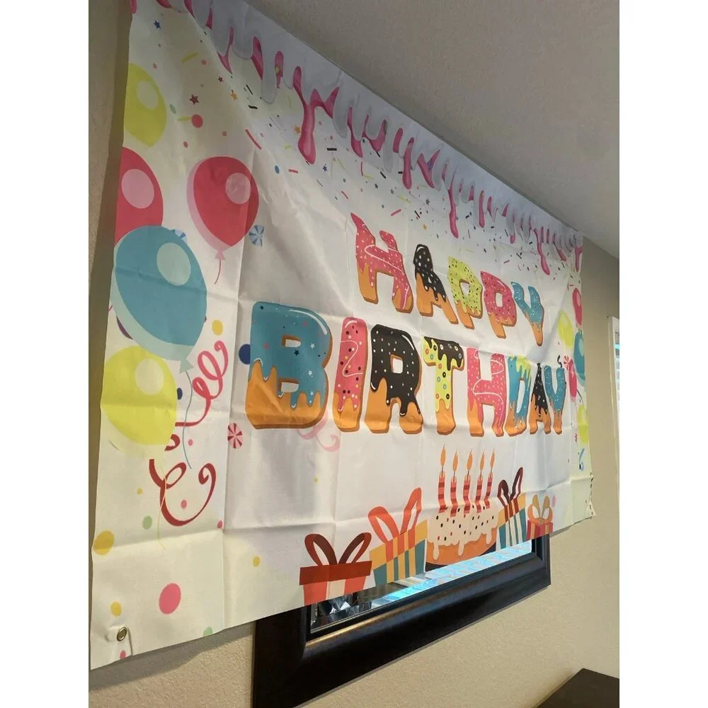 Happy Birthday Banner Decorated with Sprinkles & Balloons 42